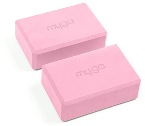 Myga Yoga Block 2er Set | Rutschfest & Leicht | Support bei Yoga und Pilates Übungen | Ideal für Anfänger & Fortgeschrittene | 23 cm x 14,5 cm x 7,7 cm | Rosa