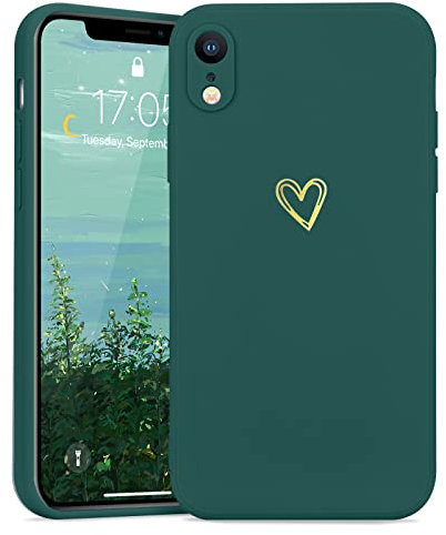 Lafunda Handyhülle Kompatibel mit iPhone Xr Mädchen hülle Ultra Dünn Silikonhülle süß Liebesherz Schutzhülle stoßfest Case Bumper Back Cover mit Fallschutz für iPhone Xr Dunkelgrün