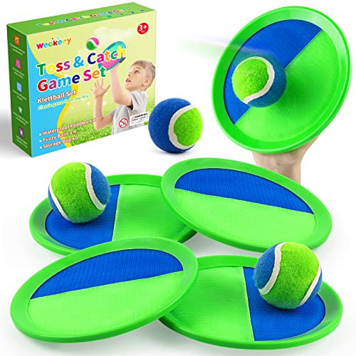 Weokeey Klettballspiel für Kinder Klettball Strandspielzeug Pool Spielzeug Ballspiele für Draußen Wurfspiel Garten Outdoor Spielzeug Geschenke Kinder 3 4 5 6 7 Jahren Junge Mädchen