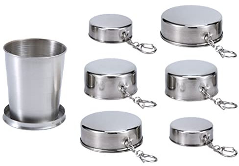 Kellegour 6 PCS Edelstahl Faltbecher Tragbar,Camping Wandern Faltbecher,Tragbarer Klappbecher,Versenkbare Becher Faltbar Edelstahl,für Reise Picknick Wandern Outdoor Camping Wandern Angeln Bergsteigen