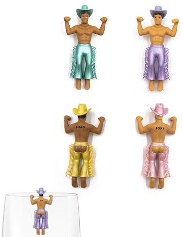 NPW Drinking Buddies Disco Cowboys Drink Markers, Wine Glass Charms, Bachelorette Party, Girls' Nights, Cowboy Theme & More, Novelty Gifts, 4 Count