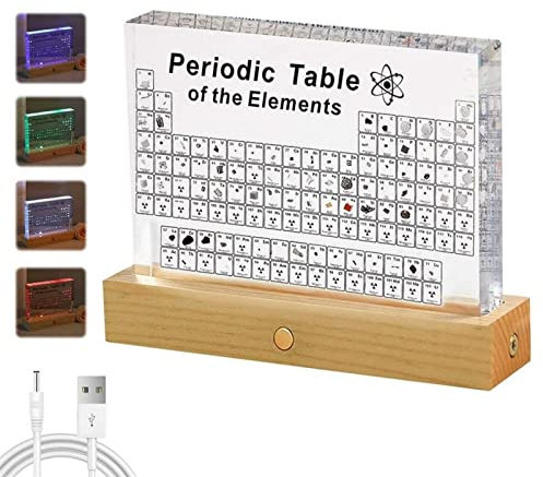 Periodensystem aus Acryl Acryl-Periodensystem-Display mit 83 echten Elementproben & 7 LED-Farben 3-lagiges Acrylmaterial Chemie-Periodensystem Anzeige Geschenk für Schüler, Lehrer, Chemiker