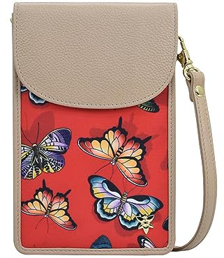 Anuschka Wanderlust Kollektion Handytasche zum Umhängen mit RFID-Börse - Stoff-Umhängetaschen für Damen - Butterfly Heaven Ruby