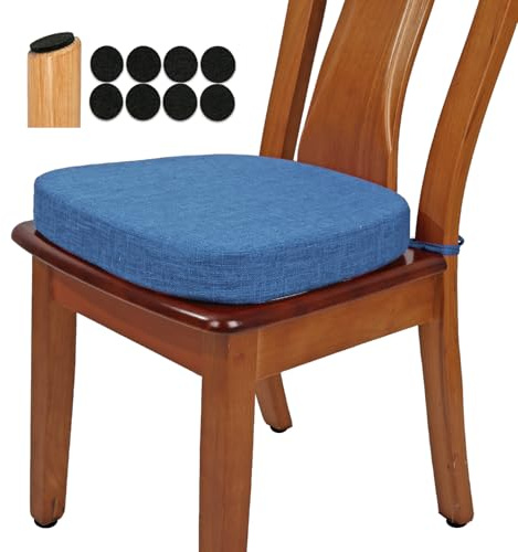 BUYUE Stuhlkissen 6,5 cm dick, U-Form Sitzkissen 40x40 cm mit hochdichtem Schaumstoff, Stoffbezug, rutschfestes Sitzpolster für Küche und Esszimmer (1 Stück, Dunkelblau)