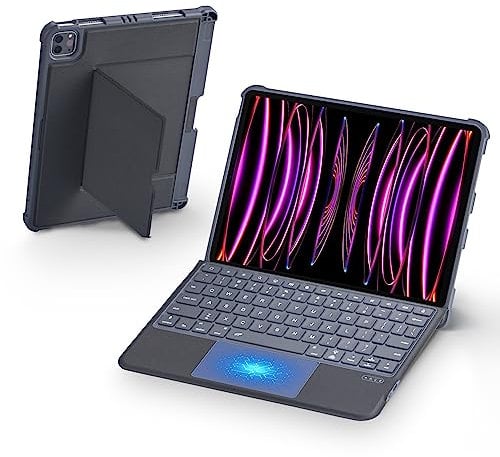 HUOBAO Tastiera iPad Pro 12,9, Cover Magnetica iPad Pro 12.9 con Tastiera, Tastiera rimovibile per iPad Pro 12.9 (6a/5a/4a/3a generazione) con retroilluminazione a 7 colori e trackpad, Portapenne