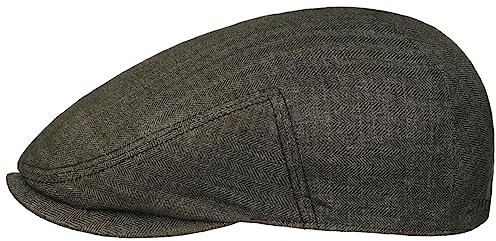 Stetson Woodfield Linen Flatcap - Leinenmütze Herren - Schirmmütze aus Leinen mit UV-Schutz (+40) - Sommercap Herringbone - Flat Cap Frühjahr/Sommer - Herrenmütze dunkeloliv 63 cm
