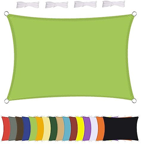 MENGH Sonnensegel Wasserdicht Rechteck, wetterbeständig, Premium Polyester, Viele Längen und Breiten Zur Auswahl inkl Befestigungsseile, Rechteckig 4x6m Grün
