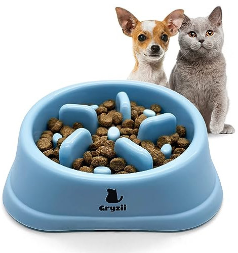 Gamelle Anti Glouton Chat & Petit Chien | Animaux de Petite Taille, Alimentation Lente et Saine, Favorise la Digestion de l'animal, Anti Vomissements, Design avec Pieds Antidérapants (Petit, Bleu)