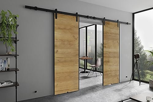 KIER FURNITURE AURA DUO Schiebetüren – Schiebetür Komplettset Schiene Komplettset Mit Tür – Zimmertüren Mit Zarge Komplett - B152xH205xT1,6 cm - Eiche Craft