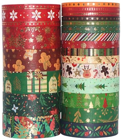 Fyfjur 21 Rollen Washi Tape Weihnachten, Weihnachten Washi Tape Set Selbstklebendes, Klebeband Bunt für DIY Weihnachten Handwerk, Scrapbooking, Geschenkverpackung (4 Größen)