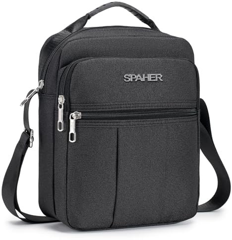 SPAHER Men Handbags Shoulder Bags Messenger Business Bag Crossbody Satchel Sling Travel Bag Daily Man Bag with Adjustable Shoulder Strap for Ipad 9.7 Inch Black