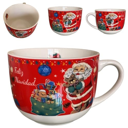 Grande Tazza Natalizia in ceramica, Tazza mug grande Natalizia, Tazzone natalizio, Ottima qualità, Regalo di Natale. (Babbo/orsetto)