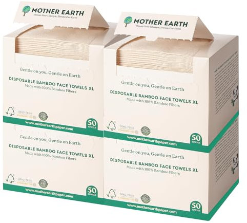 MOTHER EARTH Bamboo Face Towels XL - Hypoallergenic and Disposable Face Wipes | Dry Makeup Removers | Made from Bamboo Viscose | Extra Soft for Sensitive Skin | 200 Towels