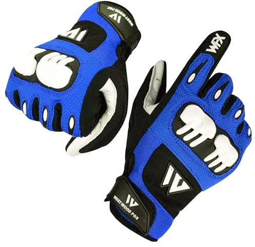 WESTWOOD FOX Motorradhandschuhe für Männer und Frauen,Atmungsaktiv, Touchscreen, Palm Pads Motorradhandschuhe für BMX,Radfahren, ATV,MTB Racing,Road Racing,Klettern,Wandern (BLAU, XL)
