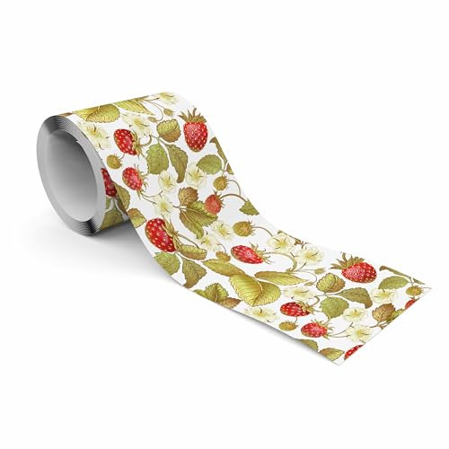 Muralo - Selbstklebende Bordüre - Tapetenbordüre Wandbördure - Dekorative Wandtatto für Wände, Möbel, Decken, Tapeten, Wandverkleidungen, Türen - Farbenfrohe Erdbeeren - Br.10cm x Hö.300cm