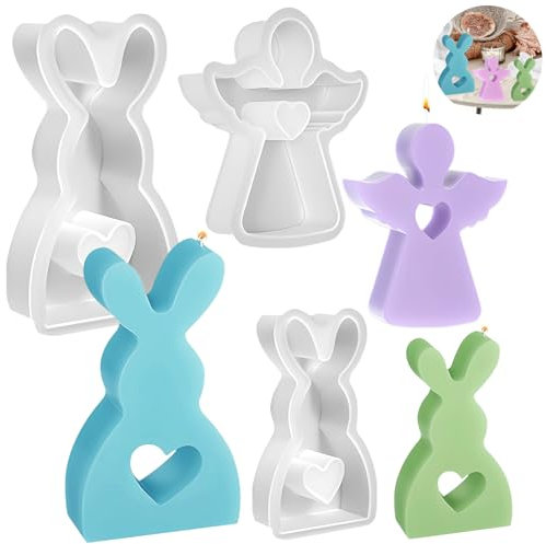 Lets Joy Osterhase Silikonform Kerzenhalter, 3 Stück Silikonform Ostern, Silikonform Hase, Engel Silikonform, Ostern Silikonformen Gießformen, Kaninchen Gießformen Silikon, DIY Kerzenform Handwerk