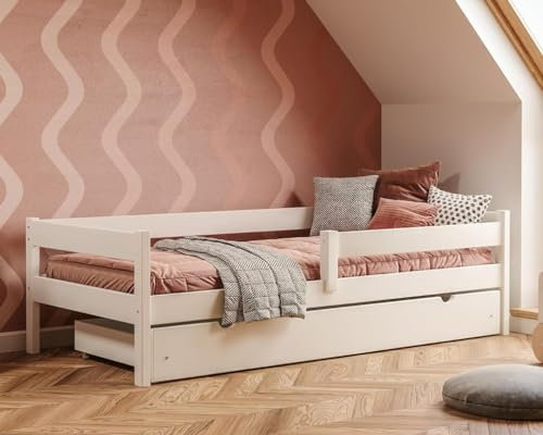 YOUKO Kinderbett 190x90 aus Kiefernholz - Montessori Bett Schlichten Stil - Kinder Bett für Jungen und Mädchen - Kinderbett mit rausfallschutz Ohne Matratze und Schublade