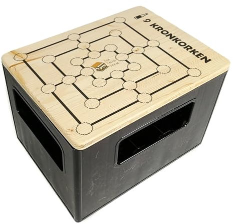 Bierkastensitz, Outdoor Hocker, Sitzauflage aus Holz für Getränkekisten - Partyspiel - 9 Kronkorken - inkl. Spielfiguren