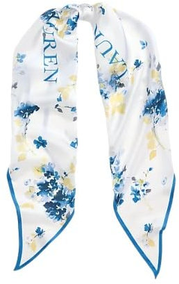 Ralph Lauren Lauren Phylicia Seiden-Foulard, Schal, Weiß-Blau