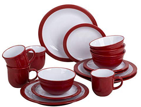 Kombiservice Tafelgeschirr CAMDEN ROT - Red/Set 16teilig für 4 Personen/Steinzeug 2-farbig weiß-rot/rund mit leichtem Relief/Waterside England by Retsch Arzberg