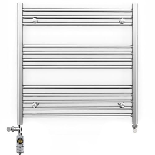 900mm Wide Chrome Electric Dual Fuel Bathroom Towel Rail Radiator Heater With AF Thermostatic Electric Dual Fuel Element UK (900 x 700 mm)
