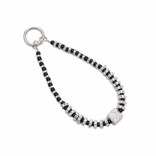 Whakano Glitzer Handykette Perlen,Handykette Universal,Hand Lanyard Handyanhänger,Kurz Handygurt,Ersatzkette Abnehmbare,Handy Kette Kordel zum Umhängen,für Handy,Kamera,Geldbörse Dekor,Strass Schwarz