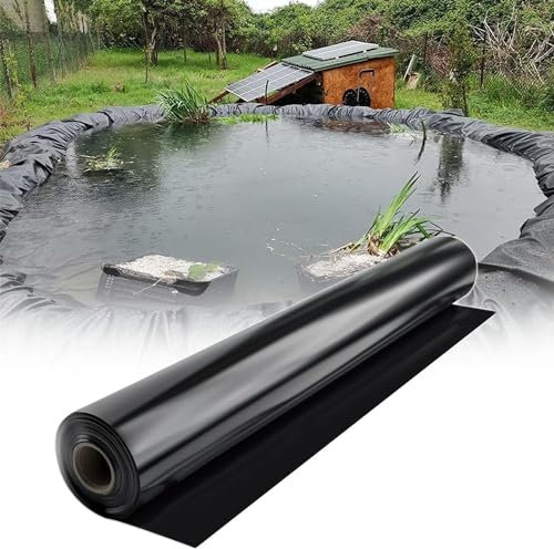 Doublure D'étang Étanche HDPE Bâche pour Bassin À Poisson Revêtement de Bassin Extérieur Noir Bâche D'étang Membrane Renforcée pour Petits Étangs, Étang Liner en Caoutchouc 1x2m 2x5m 4x6m 8x12m