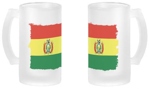MERCHANDMANIA JARRA CERVEZA CRISTAL bandera bolivia pais gobierno boliviano esmerilada esmerilado 500ml