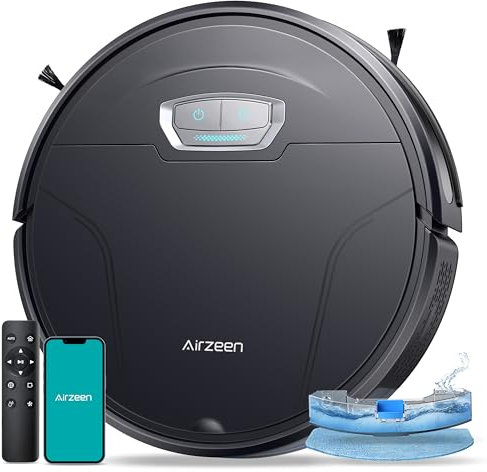 Airzeen Robot Aspirador y Fregasuelos, 4500Pa Succión Ultra Fuerte, con Auto Carpet Boost, Alexa/WiFi/App, Aspirador Robot Super Delgado, Ideal para Pelo de Mascotas, Piso(G20 Pro)