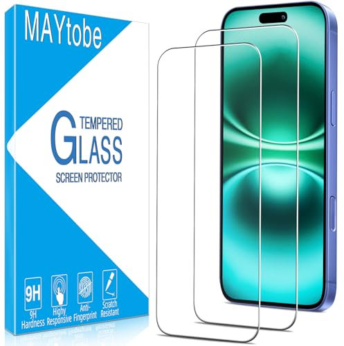 MAYtobe [2-Pack Screen Protector for iPhone 16 Plus Tempered Glass, 9H Hardness, Case Friendly, No Bubbles, Anti Scratch, Easy To Install