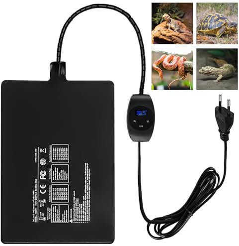 GOMETY Reptil Heizmatte, 11W Terrarium Heizmatte mit Thermostat Sicheres Einstellbares Tank Warmer Mat Pad für Reptilien Eidechse Gecko Schlangen Schildkröte Spinne von Wärmematte(15X20cm)