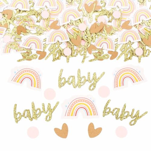 ParPix 80 Stück Babyparty Deko Konfetti, Streudeko Babyparty Mädchen Junge, Baby Shower Tischdeko, Baby Party Dekoration Confetti, Babyshowerparty Deko Mädchen Gold, Babyparty Konfetti mit 4 Mustern