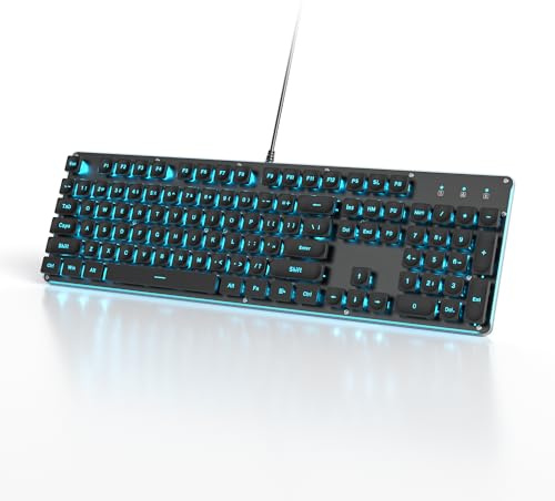SbocKeeb Kabelgebundene Gaming-Tastatur Schreibmaschine, 104 Tasten Membran-LED-Hintergrundbeleuchtung US-Layout QWERTY mit runden Tasten für Computer/PC/Laptop/Windows（G1000-Black）