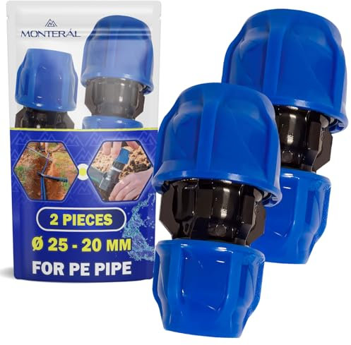 2 Pezzi Raccordo Riduzione Ø 25 mm x 20 mm in Polipropilene PP Manicotto per il Collegamento di Tubo Polietilene PE - MONTERAL