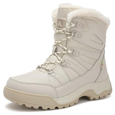 ZPAWDH Femme Bottes de Neige Fourrure Doublé Chaud Outdoor Antidérapantes D'hiver Bottines Beige 40EU