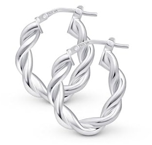 Amberta Italien Damen Silberne Creolen 925 Sterling Silber | Creolen Silber Gedreht | Gedrehte Ohrringe Silber | Damen Creolen Silber 925: Creolen Silber Gedreht