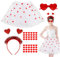 Amor Kostüm Set Damen, Weiß Tüllrock, Herz Haarreif, Herz Sonnenbrille, Weiß Tutu Rock mit 48pcs Herz Glitzer Sticker, für Karneval Valentinstag Mottoparty Amor Kostüm Damen Accessoires