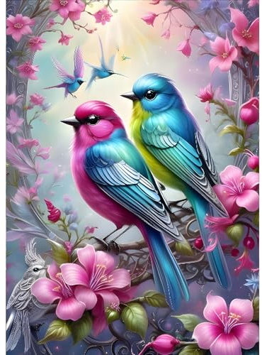 GDYEEH 5D Oiseaux Peinture Diamant Painting Kit, DIY Fleurs Art du Diamant Complet Kits, Oiseaux D'amour Diamond Art Strass Point de Croix Painting pour Adultes Débutants Maison Décor 30X40cm