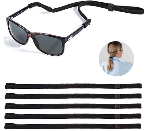 5PCS Unisex Glasses Straps, Black Adjustable Sport Safety Spectacle Neck Cord Sunglasses Lanyard Eyeglasses String Holder Straps, Non-Slip Eyewear Retainer for men women Running Reading Sports Outdoor