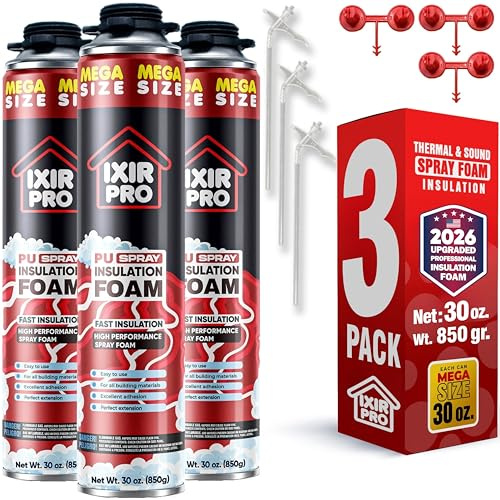 Spray Foam Insulation, 3 Pack x 30 oz, Expanding Foam Sealant Spray | High Density Closed Cell Spray for Walls, Attic, Ceiling, Windows, Heat & Sound Control, Energy Saver, Seal Cracks & Gaps