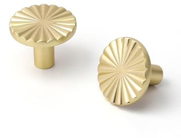 SORWDUERM Lot de 10 Boutons de Porte en Or Brossé (Aspect Laiton) pour Commode Cuisine Armoire - Poignées Simples de Tiroir en Alliage de Zinc