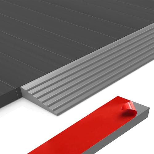 Zilchx Türschwellenrampen 100x7x1.5cm, Selbstklebende Schwellenrampe aus Vollgummi, rutschfeste Rollstuhlrampe für Türschwellen, Saugroboter, Rollstuhl, Kinderwagen, Rollator & e Scooter, Grau