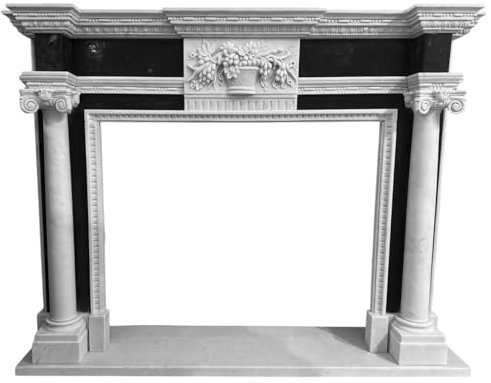 CBAM Fireplace Mantel Art Home Marble Frame White Carrara and Black Carved Marble Design L 150 cm
