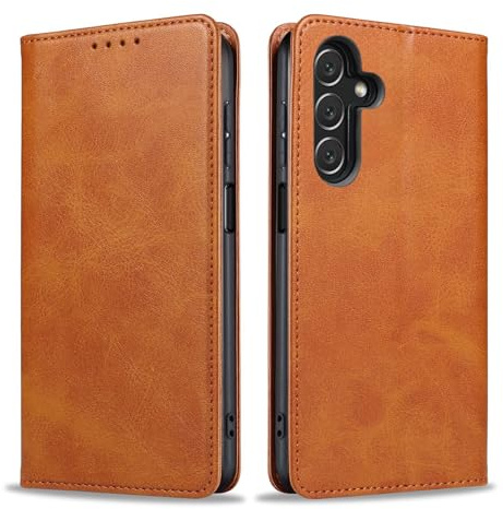 LBH Handyhülle Smartphone-Hülle für Samsung Galaxy A25 5G Klapphülle Magnetverschluss Kartenfächer Geldfach Standfunktion Case Etui Rundumschutz Schutzhülle Hellbraun