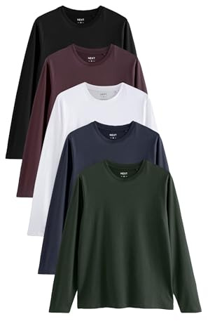 NEXT Herren Langarm-Shirts, 5er-Pack Schwarz/Weiß/Marineblau/Grün/Burgunderrot 5XL