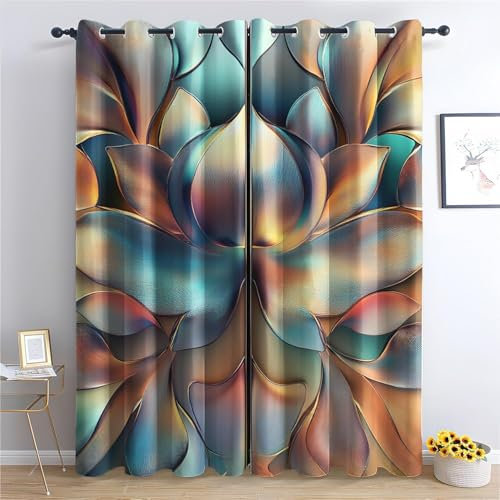 BSYYZQC Lotus Gardinen, Verdunklungsvorhänge Abstrakt Schallschutz Vorhang, Blickdicht Vorhänge mit Ösen, Vorhänge Wohnzimmer für Schlafzimmer Kinderzimmer 2er Set 175x140cm (HxB)