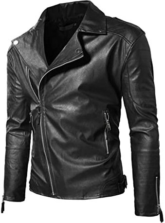 Giacca di Pelle Uomo, Vintage Giacca da Moto in Ecopelle con Cerniera Autunnale Invernale Bomber Giacca on Zip Giubbotto Antivento Motociclista Giubbotto Chiodo Giacca Antivento Giacca Uomo Elegante