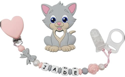 LANCK Attache tétine - Création personnalisée – Accessoire décoratif multi-usage – Cadeau artisanal unique - Chat Silicone