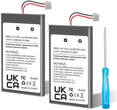 Batterie de rechange pour manette PS5, 2025, 3000 mAh, ultra haute capacité, haute performance, longue durée, Li-Ion, pour manette sans fil Sony PS5, Playstation 5 Dualsense, noir + blanc, PS5, A
