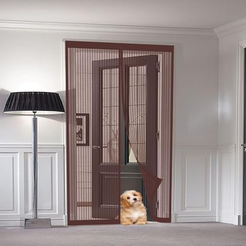Fliegengitter Tür Magnet 110 x 210 cm Fliegengitter Tür Ohne Bohren Magnet Balkontür Luft Kann Frei Strömen Fliegengittertüren für Fenstertüren, Haustür, Braun